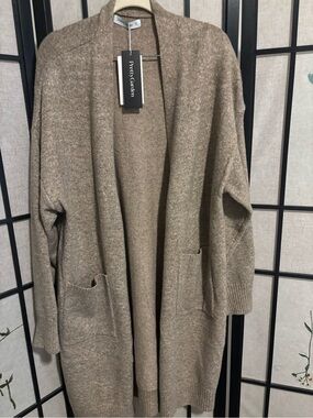 Pretty Garden Taupe Open-Front Women Sweater Cardigan